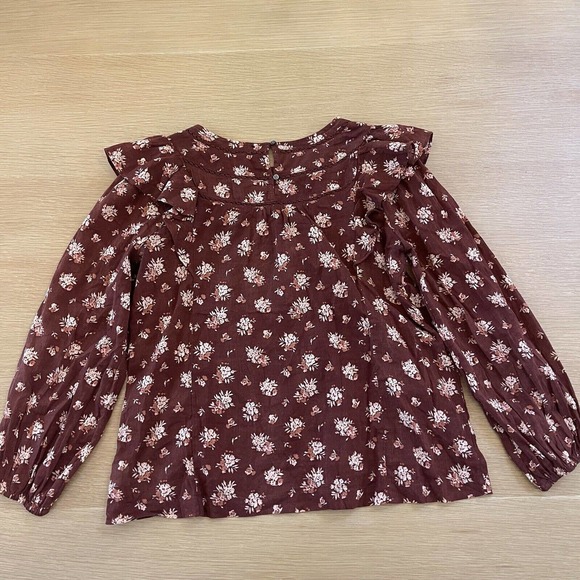 Women's Madewell Size XS Ladder-Trim Ruffle Top Homestead Bouquet Floral Brown - Picture 3 of 6
